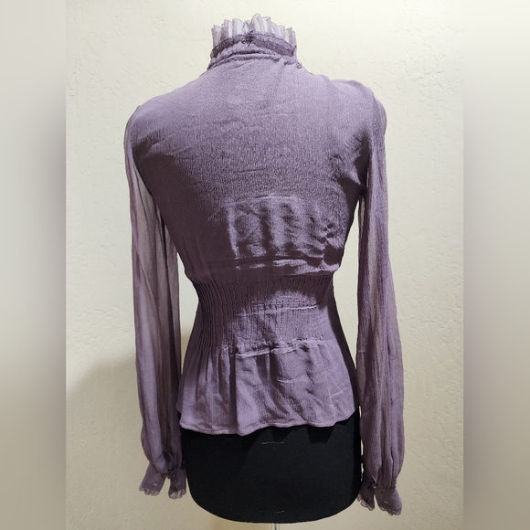 Signature Saks Fifth Avenue Silk lilac Victorian style Blouse Top XS - Picture 5 of 7